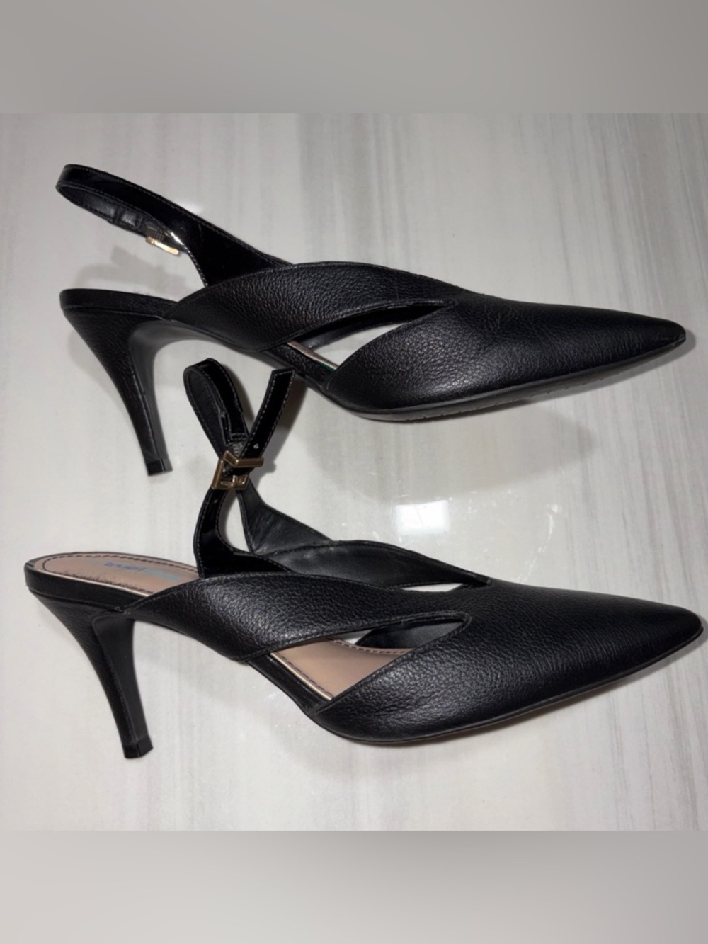 “True Soul” Black Leather Slingback Heels with pointed toe - Picture 6 of 8